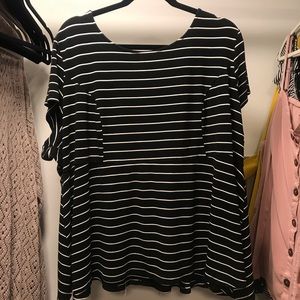 Black and white stripe midi peplum shirt